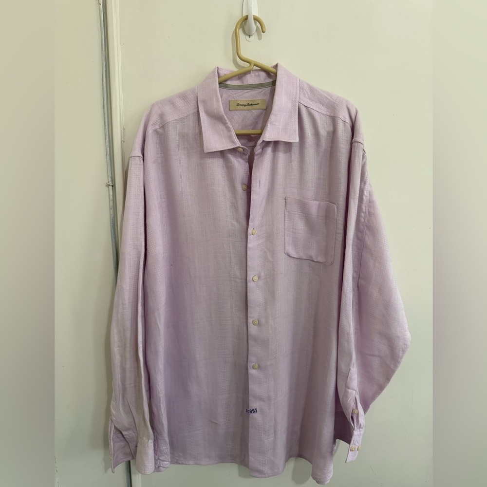 Tommy Bahama Mens XLX 100% Linen Shirt Lavender long Sleeve Button Up